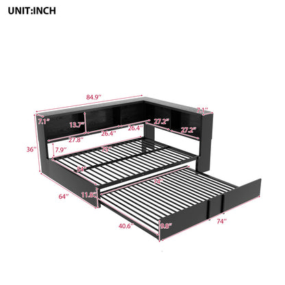 Modern Metal Daybed w/ Trundle, Guest Room Storage & USB