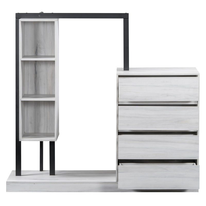 Sleek White Bedroom Wardrobe, 4 Drawers & 3 Shelves