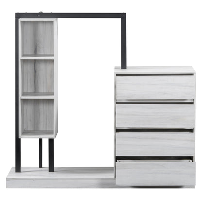 Sleek White Bedroom Wardrobe, 4 Drawers & 3 Shelves