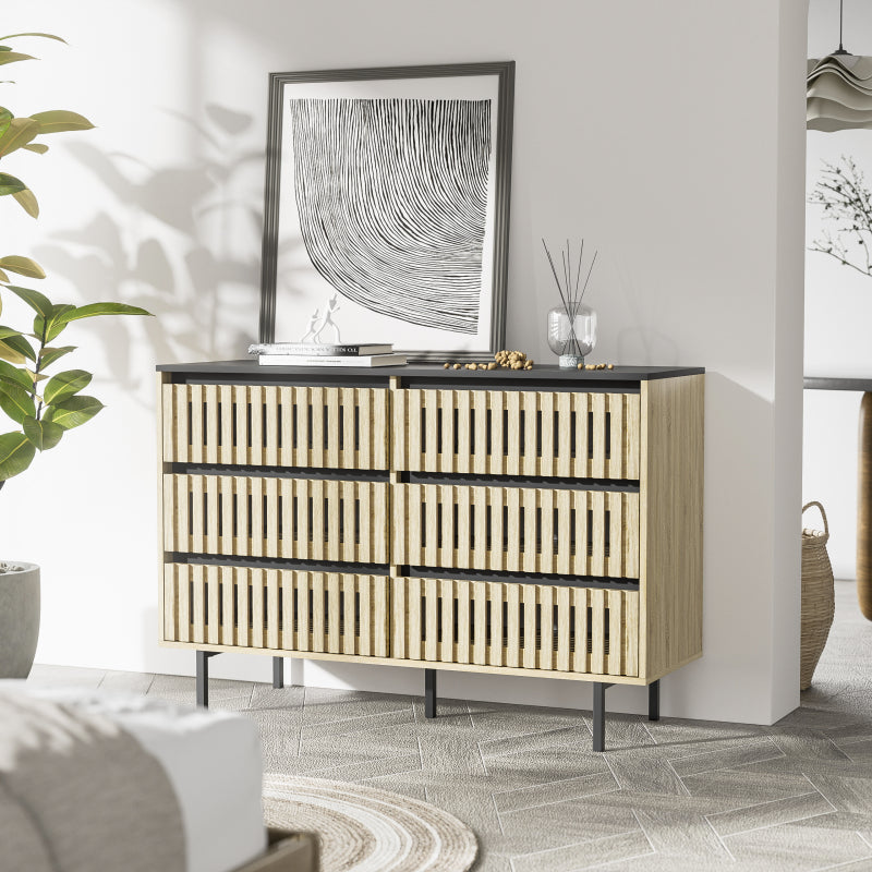 Fluted,Bedroom Storage Cabinet,Six drawer storage,Large Capacity,Modern Minimalist Drawer Cabinet,Two-tone Design