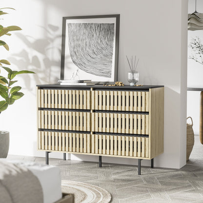Fluted,Bedroom Storage Cabinet,Six drawer storage,Large Capacity,Modern Minimalist Drawer Cabinet,Two-tone Design