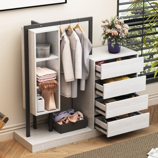 Sleek White Bedroom Wardrobe, 4 Drawers & 3 Shelves