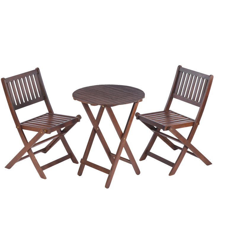 Natural Acacia 3-Pc Bistro Set for Patio & Balcony, Folding
