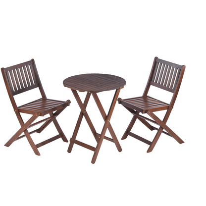 Natural Acacia 3-Pc Bistro Set for Patio & Balcony, Folding