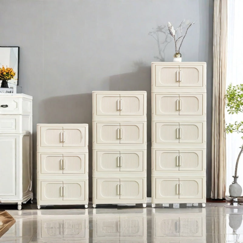 Modern Cream Folding Storage Cabinet for Entryway