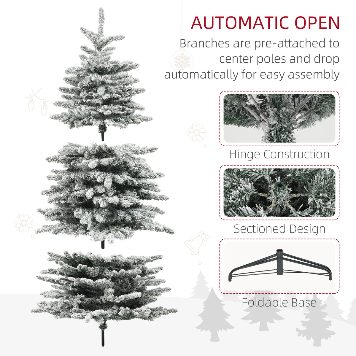 HOMCOM 6.5 Ft Snow-Flocked Christmas Tree for Home, 400 LEDs