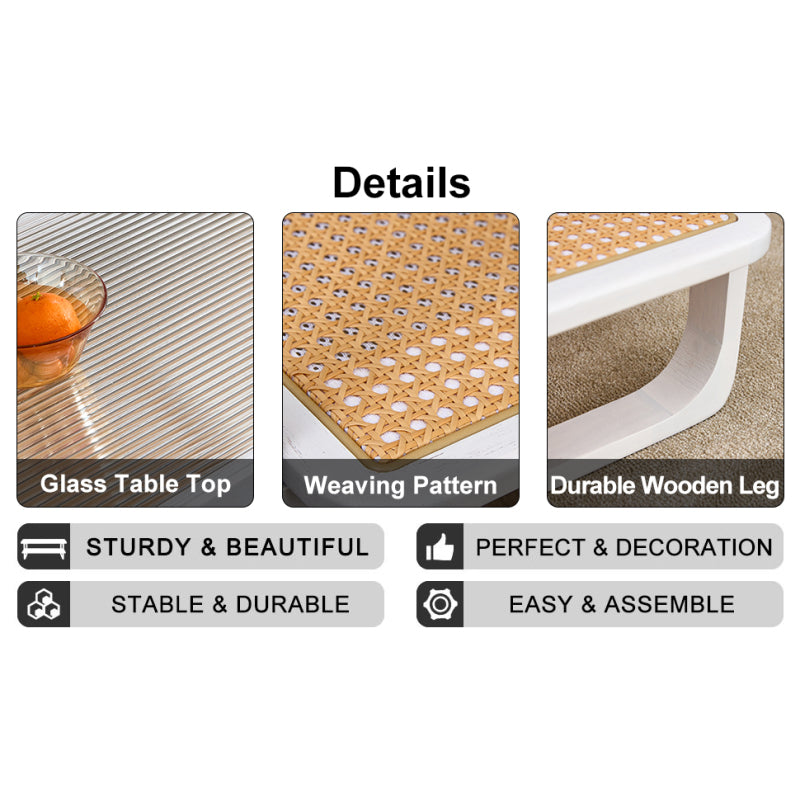 Modern White Coffee Table for Living Room, Glass Top, 2-Tier