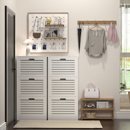 Modern Slim White Shoe Cabinet for Entryway, 3 Flip Doors