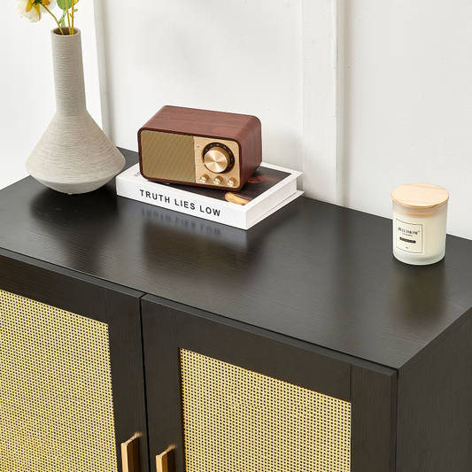 Modern Rattan Sideboard for Living Room, Adjustable Shelves