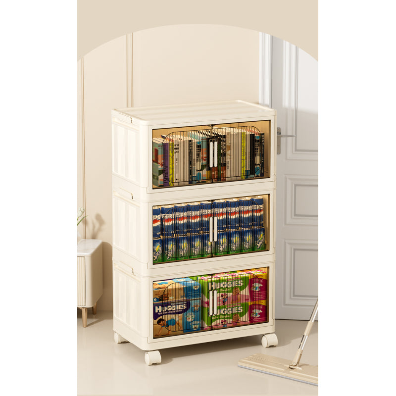 Modern Folding Closet Cabinet with Wheels, 3-Tier