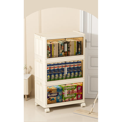 Modern Folding Closet Cabinet with Wheels, 3-Tier