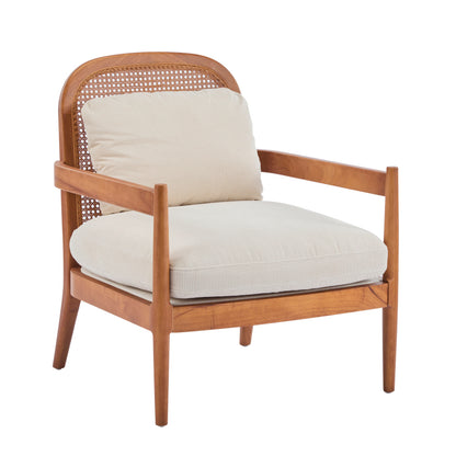 Mid-Century Armchairs Set of 2 for Living Room, Rattan Back