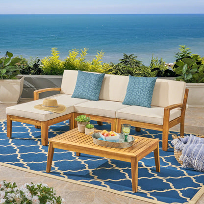 GRENADA Rustic L-Shaped Patio Sectional Sofa Set Acacia Wood