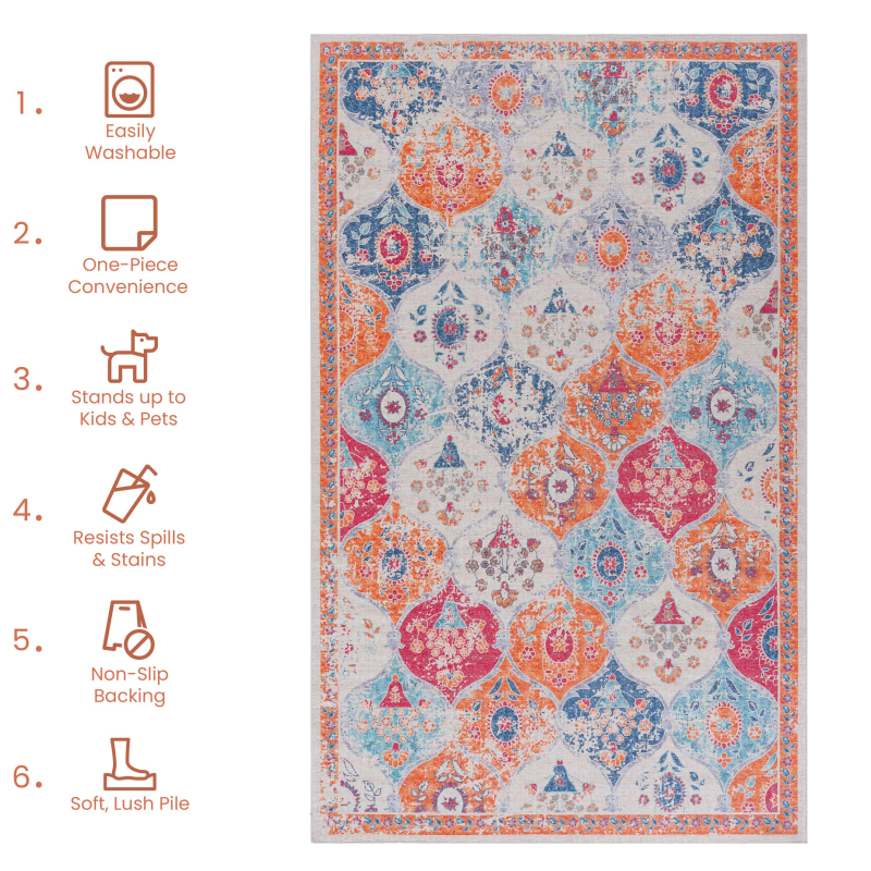 NAAR MAVAL Cream Area Rug for Living Room, Washable 5x8