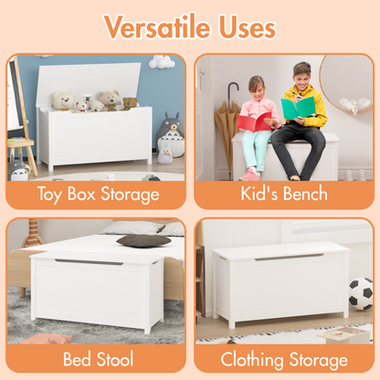 White Kids' Toy Box for Playroom with Safety Hinged Lid