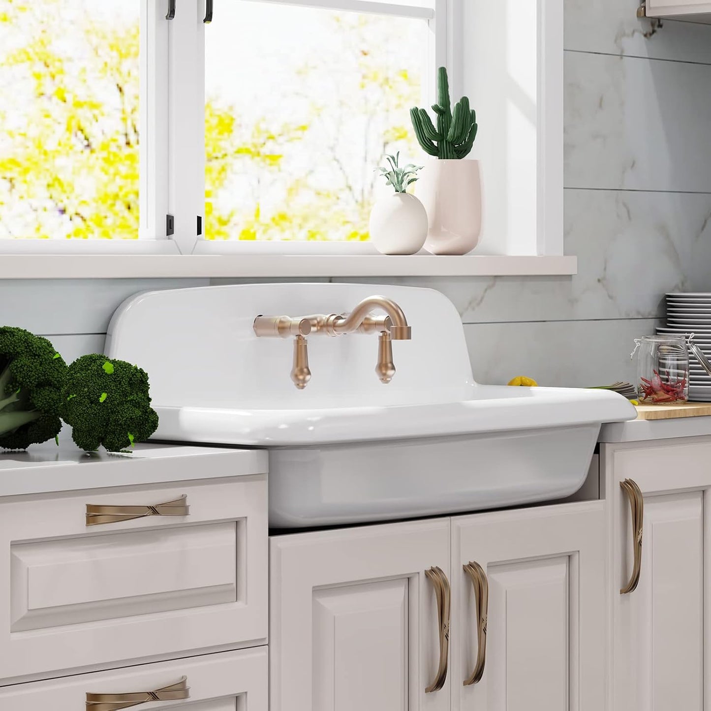 ELLAI Farmhouse Wall-Mount Laundry Sink, 36-Inch High-Back