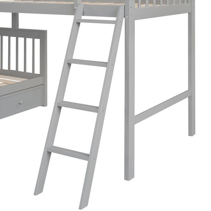 Modern L-Shaped Twin/Full Kids' Bunk with Stairs & Drawers