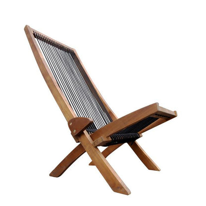 Coastal Folding Rope-Weave Wood Chair for Patio, Folds Flat