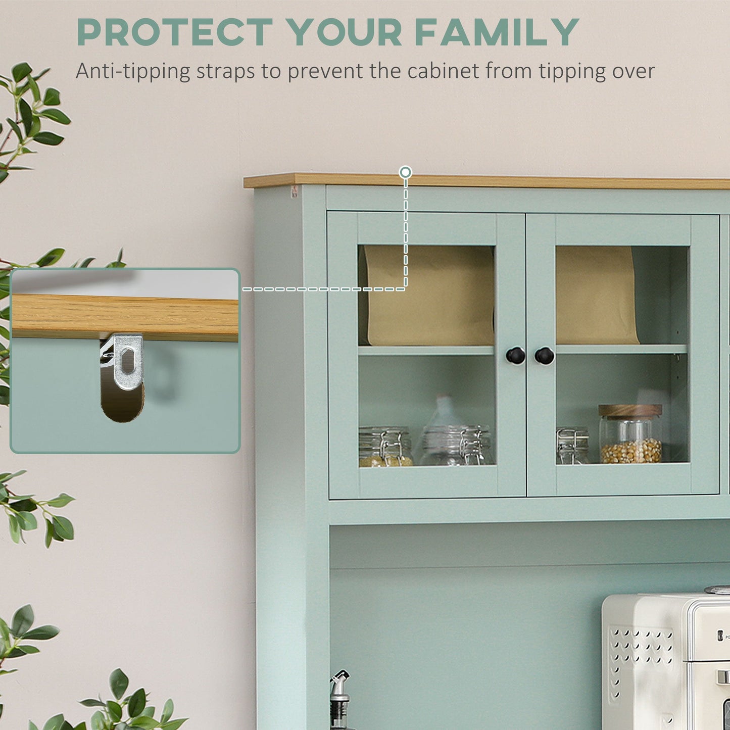 HOMCOM Light Blue Kitchen Hutch Pantry with Microwave Shelf