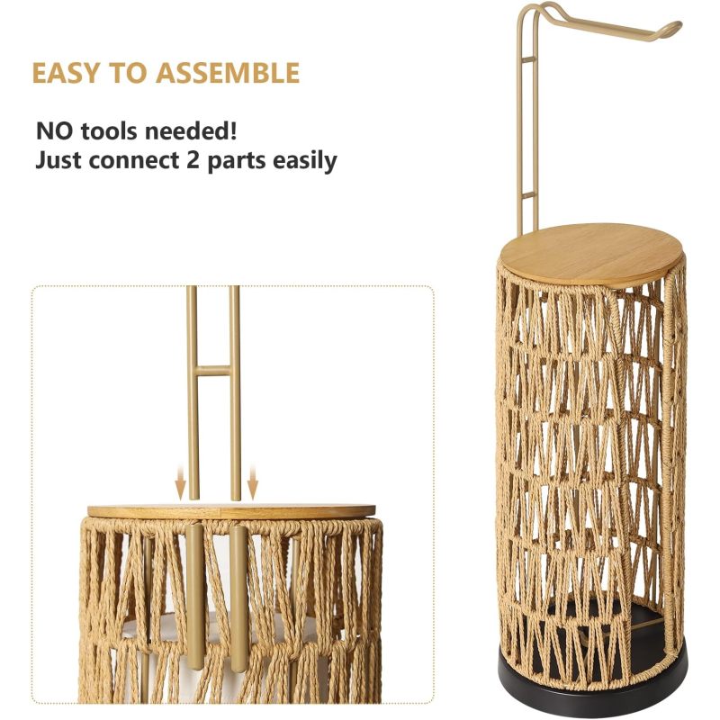 Boho Rattan Toilet Paper Holder Stand for Bathroom, 3-Roll