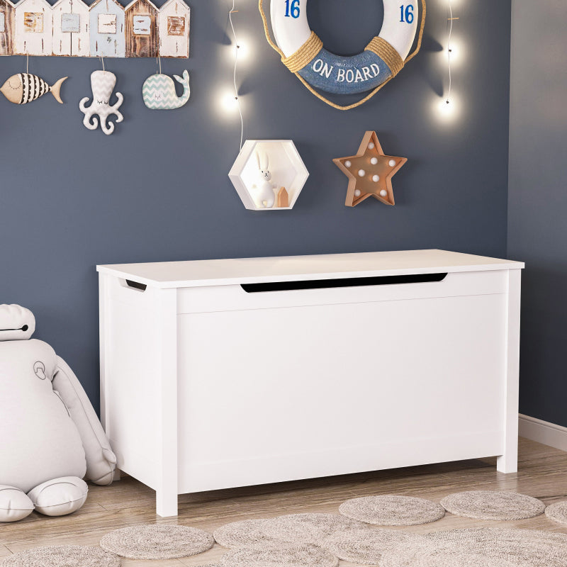 White Kids' Toy Box for Playroom with Safety Hinged Lid