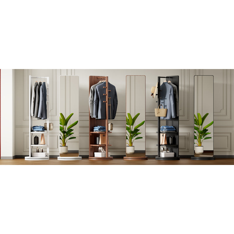 Solid Wood Walnut Floor Mirror for Entryway, 360° with Hooks