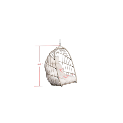 Boho Egg Swing Chair for Patio, All-Weather White PE Rattan