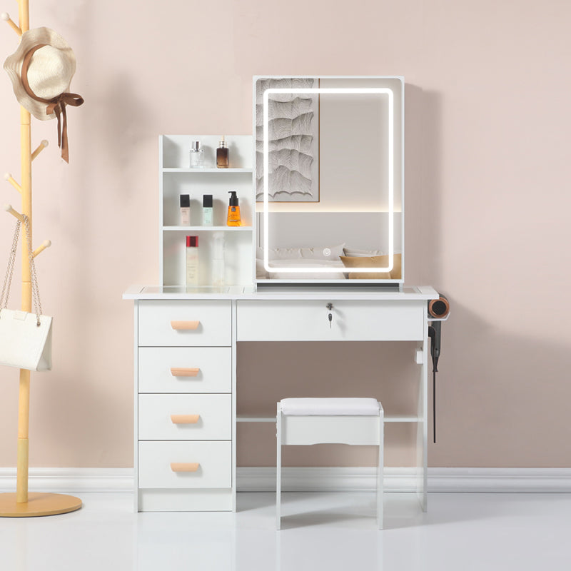 Modern Bedroom Vanity with Smart LED Mirror & Drawers