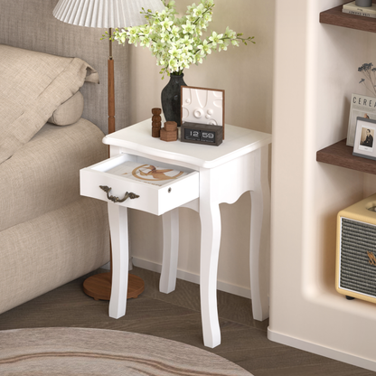 Classic White Living Room Side Table with Drawer