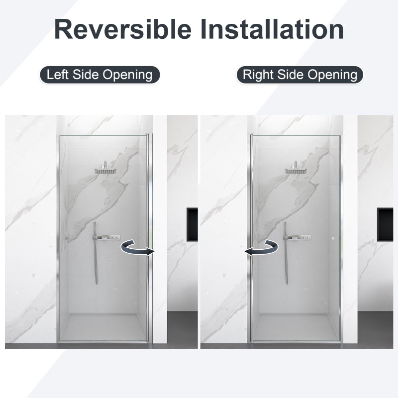 Semi-Frameless Chrome Pivot Shower Door for Bath 1/4" Glass