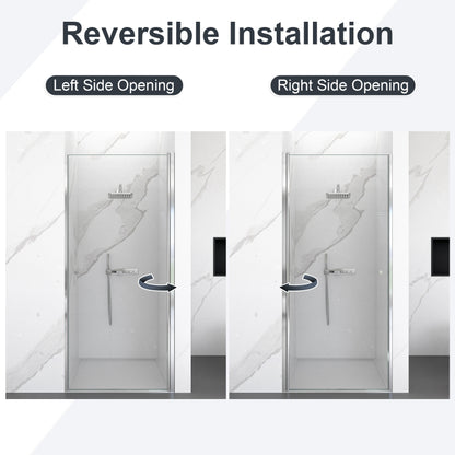 Semi-Frameless Chrome Pivot Shower Door for Bath 1/4" Glass