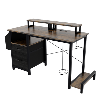 Rustic Brown Computer Desk for Home Office with Outlets