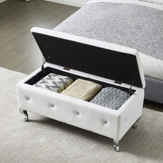 Glam Storage Ottoman Bench for End of Bed, Crystal-Tufted