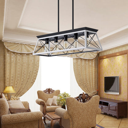 Modern Industrial 5-Light Pendant for Dining with Metal Cage