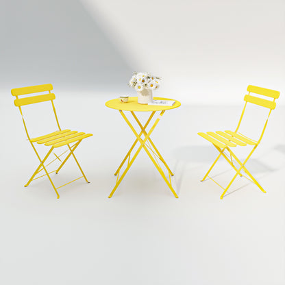 Modern 3-Piece Metal Bistro Set for Patio & Balcony, Pink