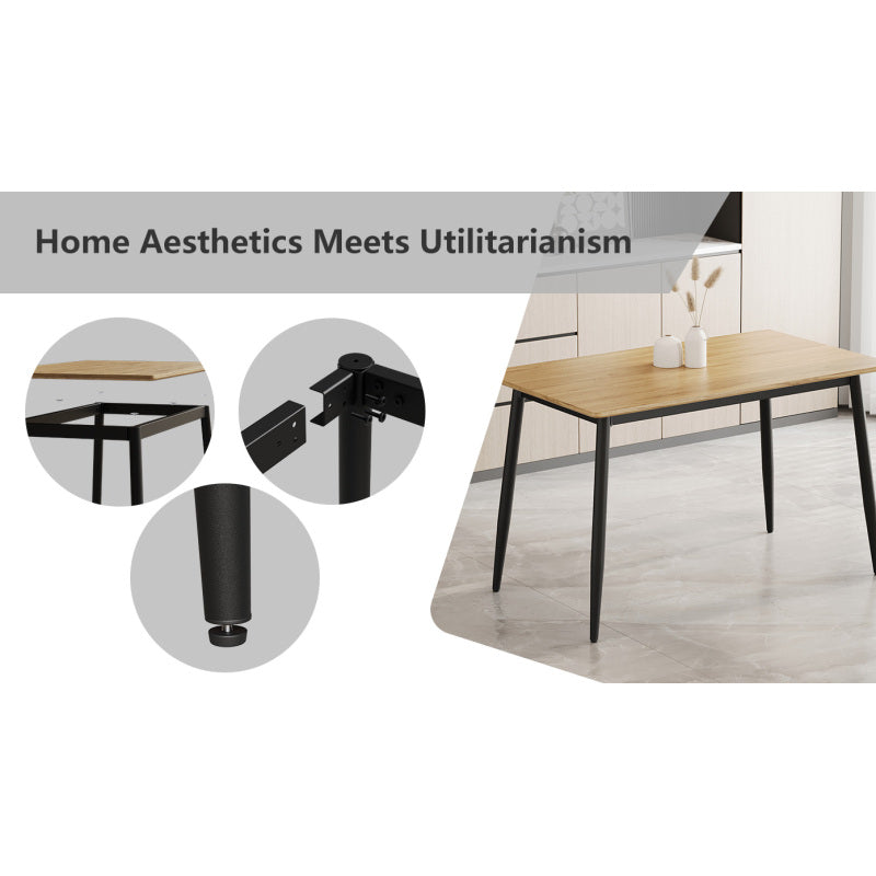 Modern Minimalist Dining Table for Kitchen, Black Metal Legs