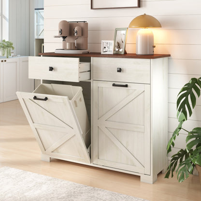 Farmhouse Barn-Door Double Tilt-Out Kitchen Trash Cabinet