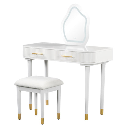 Modern Vanity Set for Bedroom with Touch LED Mirror, 2 Drawers