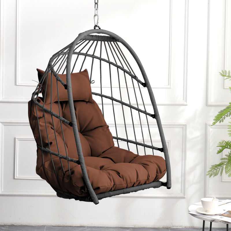 Boho Egg Swing Chair for Patio, All-Weather White PE Rattan