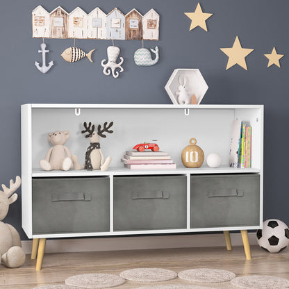 Modern Kids Bookcase for Playroom w/ Collapsible Fabric Bins