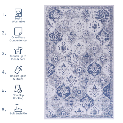 NAAR MAVAL Blue Doormat Rug for Front Door, Washable 2' x 3'