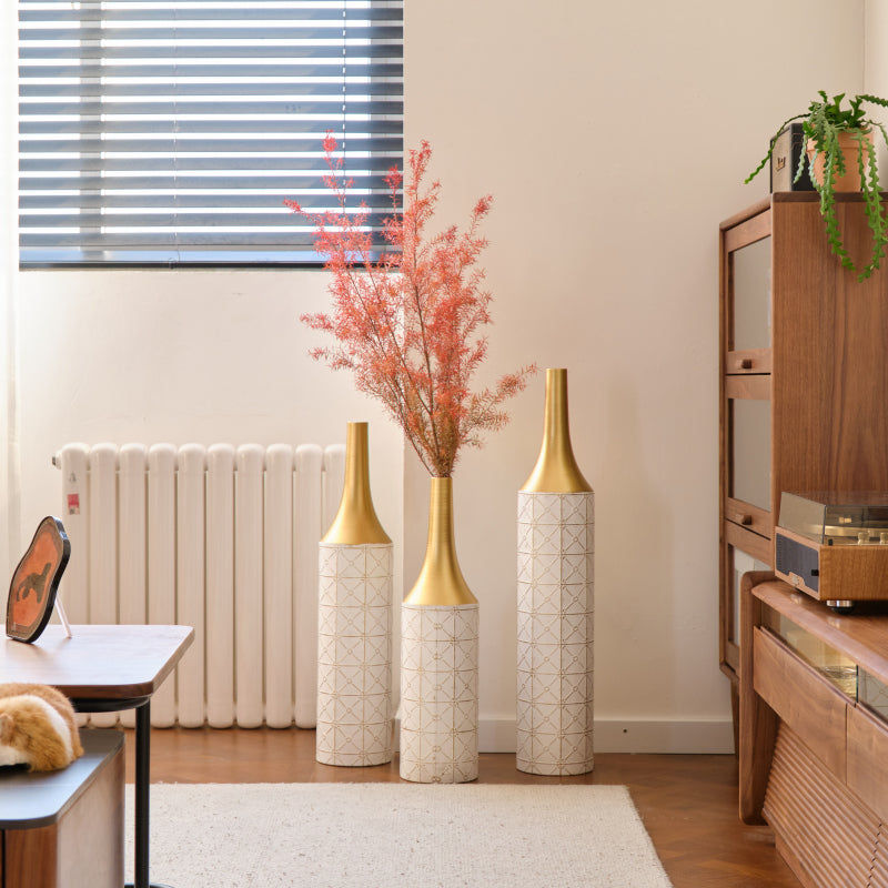 Modern Floor Vase Trio for Living Room, Tall White Metal