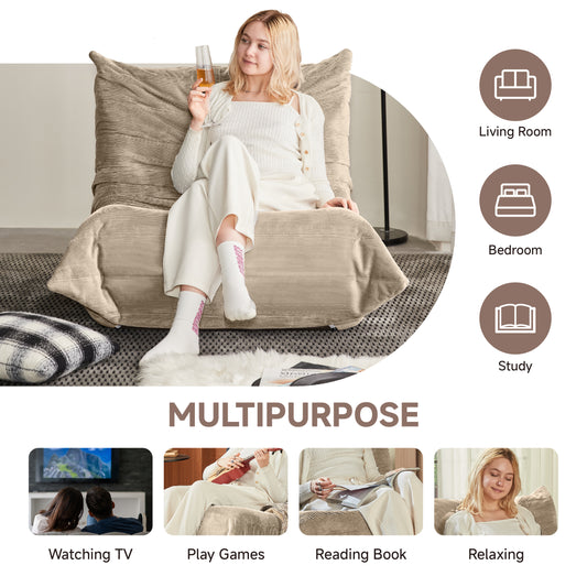 Bean Bag Chairs for Adults, BeanBag Reading Chair Memory Foam Couch, Floor Chair Soft Teddy Material, Comfy Reading Nook Chairs for Bedroom Living Room Office