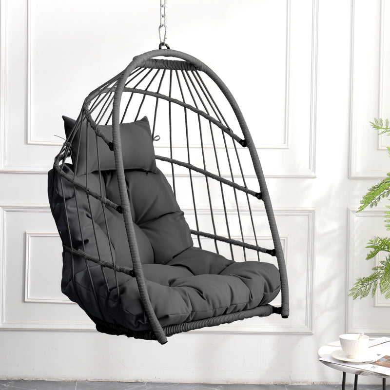 Boho Egg Swing Chair for Patio, All-Weather White PE Rattan