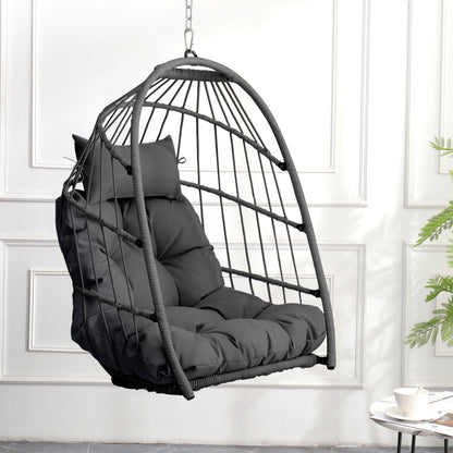 Boho Egg Swing Chair for Patio, All-Weather White PE Rattan