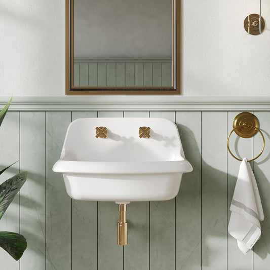 ELLAI Farmhouse Wall-Mount Laundry Sink with High Back