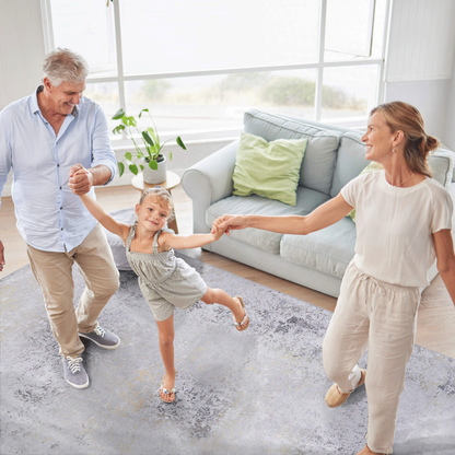 NAAR MAVAL Gray & Gold 5x8 Area Rug, Living Room, Washable