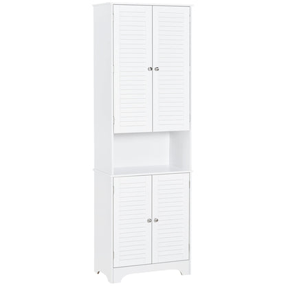 HOMCOM Slim White Bathroom Linen Cabinet, Adjustable Shelves