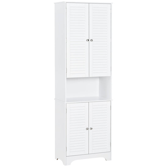 HOMCOM Slim White Bathroom Linen Cabinet, Adjustable Shelves