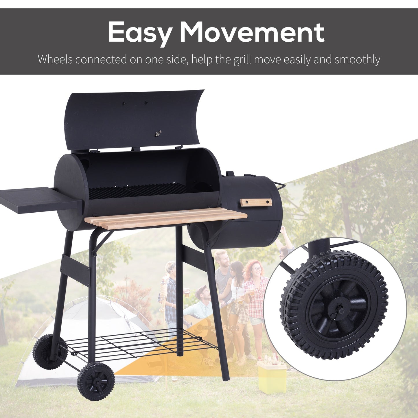 Outsunny Portable Charcoal Grill for Backyard with Wheels